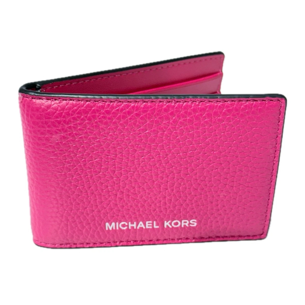 NWT Michael Kors Cooper Compact ID Wallet Card Holder Leather Dark Raspberry - Picture 1 of 10